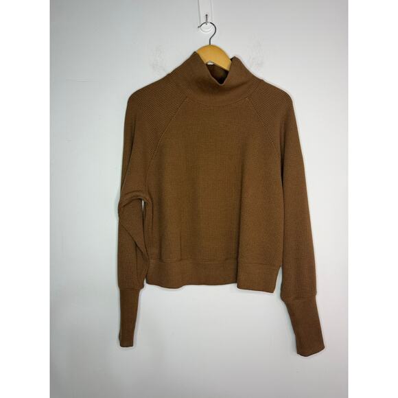 ALO Yoga Sweaters - Alo Yoga Waffle Weekend Escape Mockneck Long Sleeve Sweatshirt in Cinnamon Brown